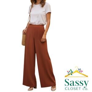 M.M. LaFleur Hadley Pant Rust Brown Sharkskin Wide Leg Size 10 NWT